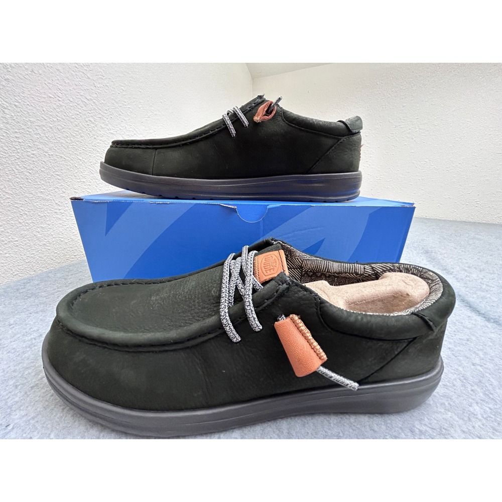 Hey Dude Wally Grip Craft Leather Black Mens Loafers 40175-001 Size 11 NEW